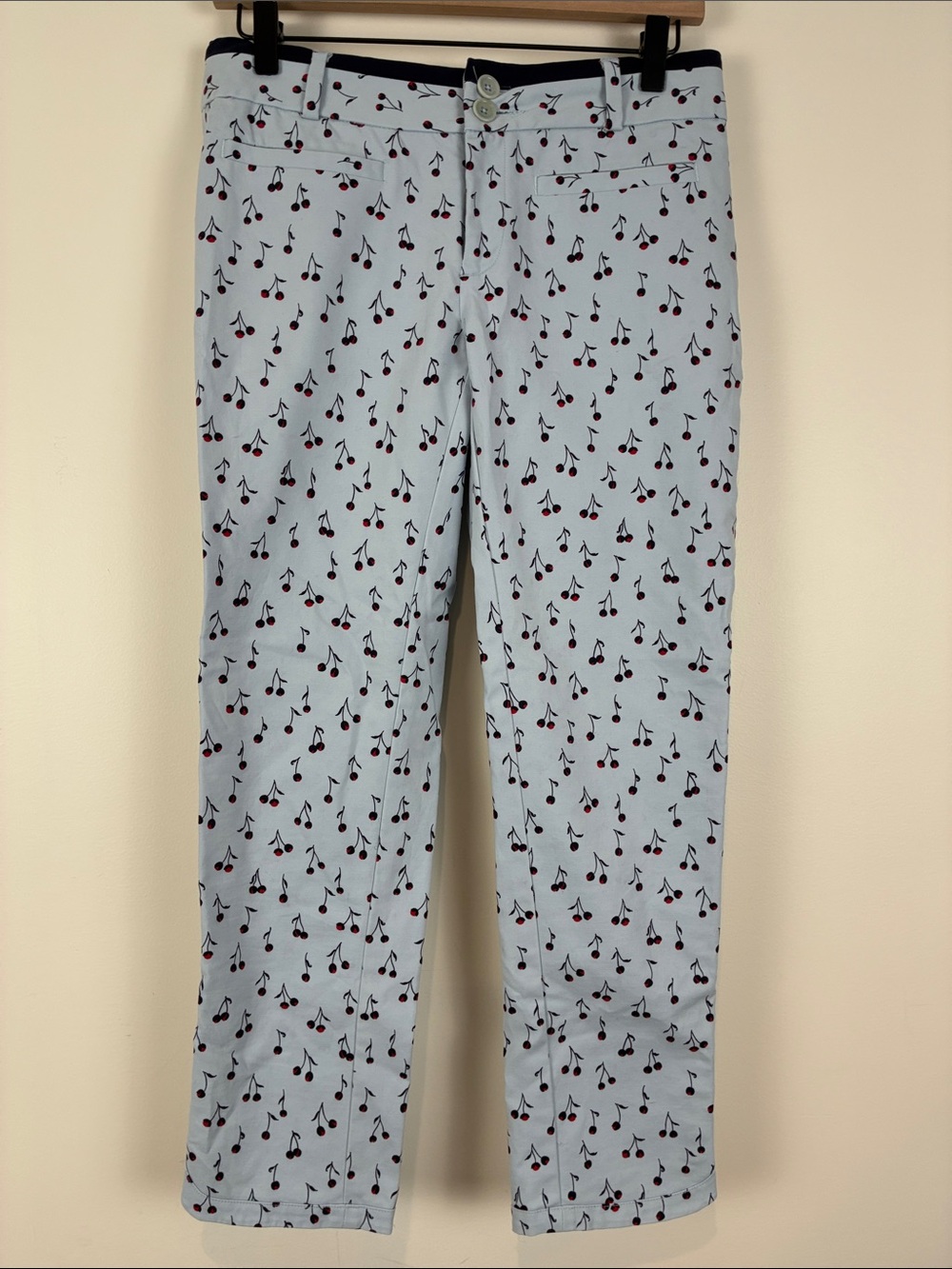 Cartonnier Anthropologie Women’s 4 (29 Waist) Blue Cherry-Print Ankle Pants